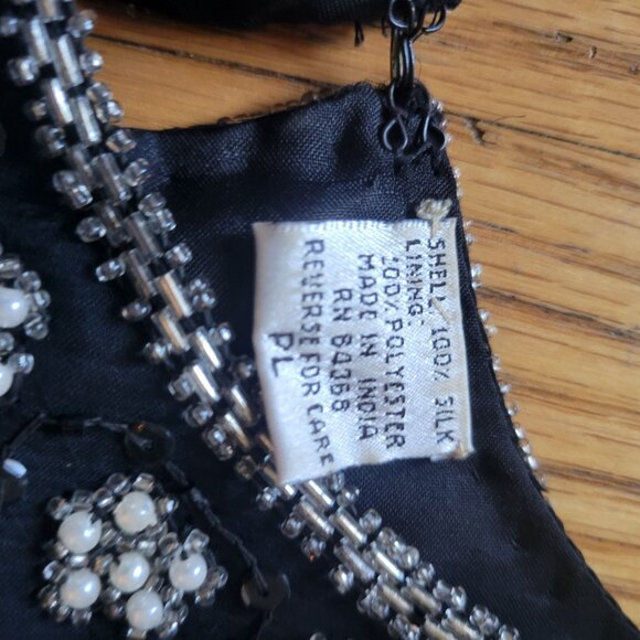 Vintage Lawrence Kazar Beaded & Sequined Black Silk Blouse With Silver Embellish - Picture 8 of 8